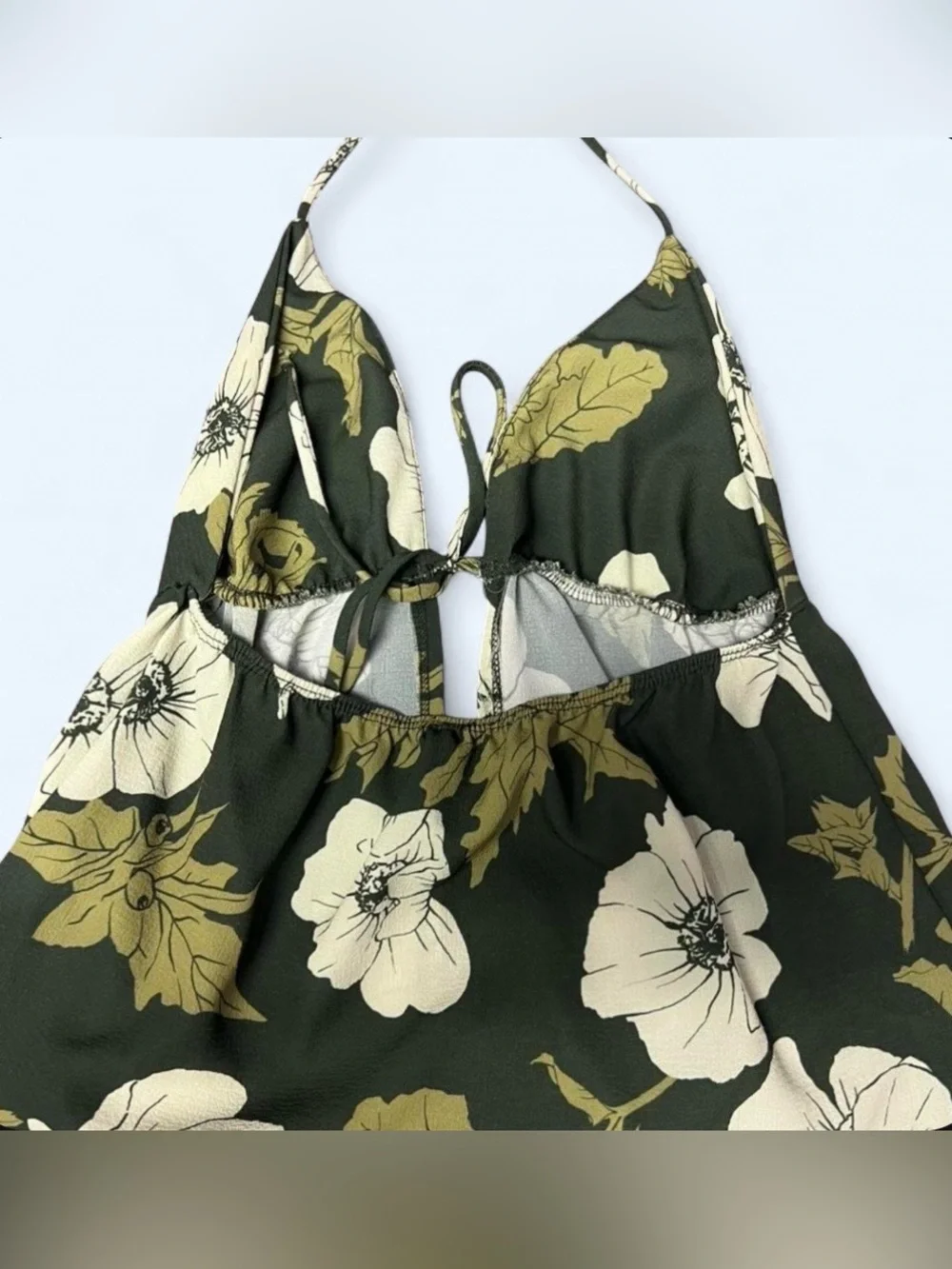 Luz Floral Halter Crop Top | Open Back Tie Neck Babydoll Cami Size M